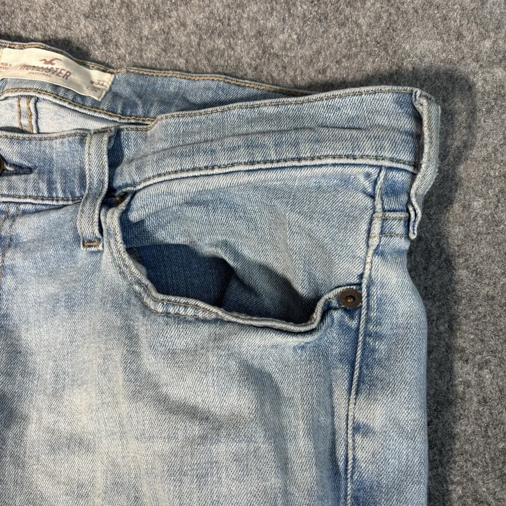 Hollister Jeans Mens Slim Straight 33x32 Light Wash Distressed Epic Flex Y2K